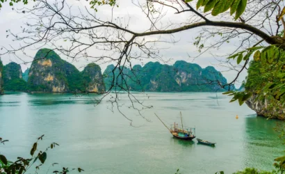 Halong Bay cruise among limestone islands and emerald waters