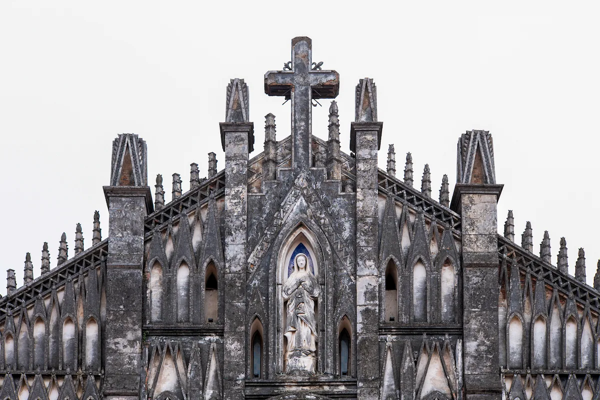Gothic facade of So Kien Basilica in Ninh Binh