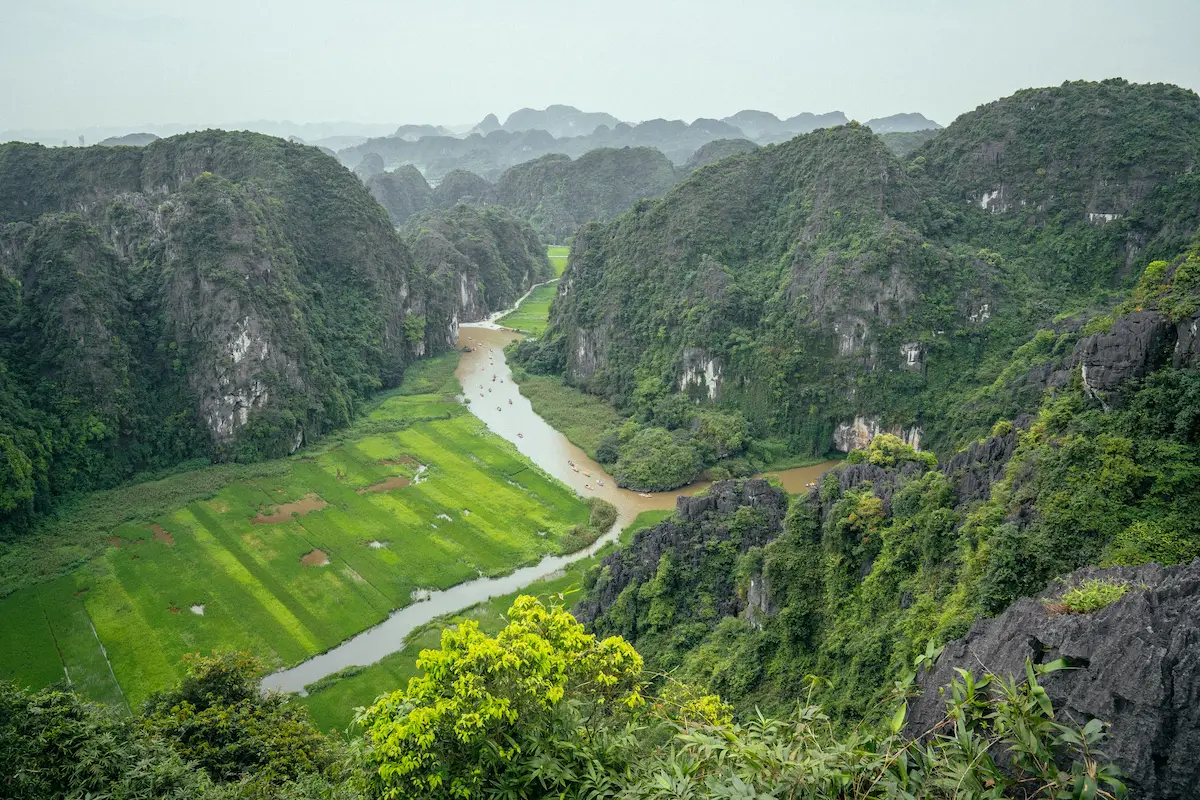 Panoramic view from Mua Cave overlooking the Ngo Dong River and Tam Coc valley, Ninh Binh