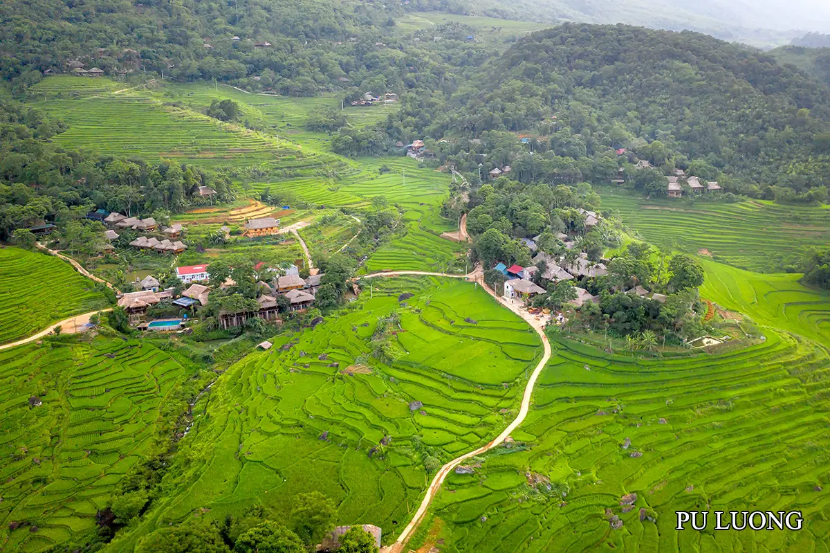 Pu Luong rice terraces and traditional mountain village landscape