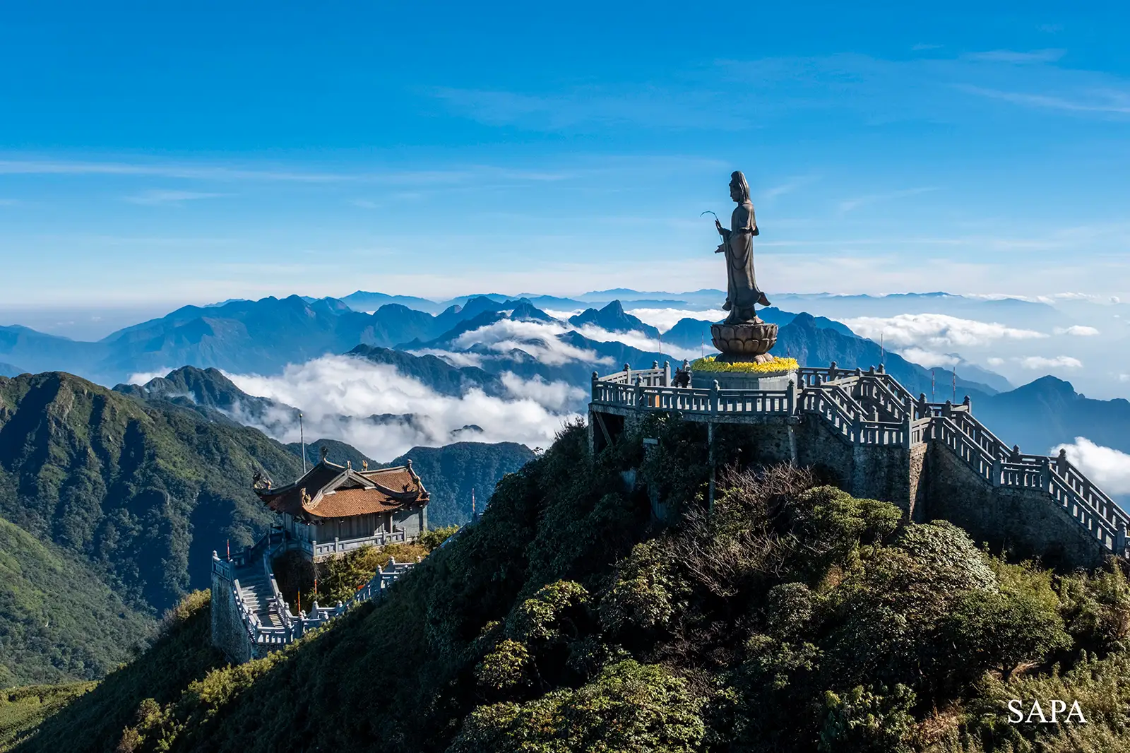 Sapa mountain landscape near Fansipan above the clouds