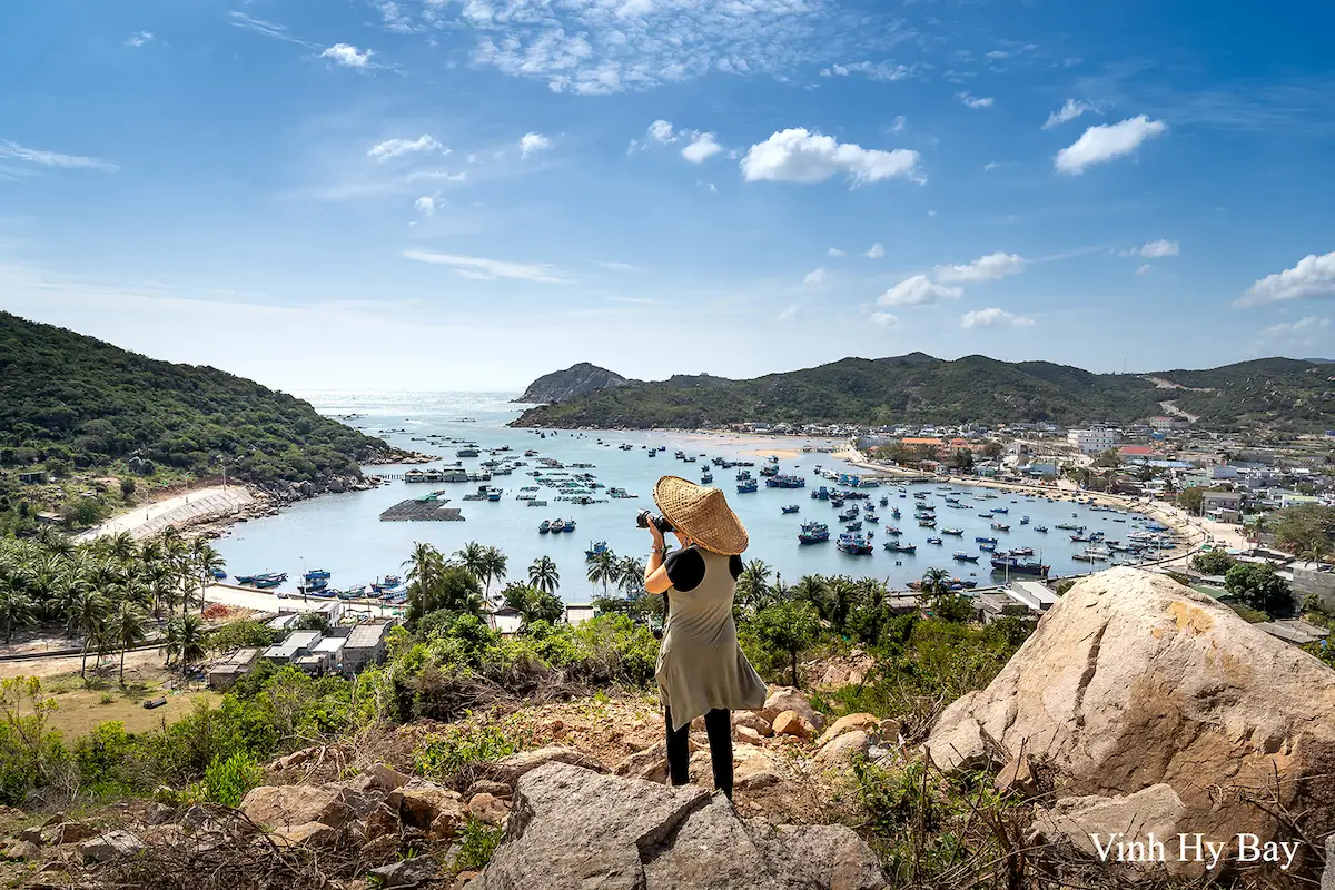 Vinh Hy Bay coastline and fishing village in Ninh Thuan